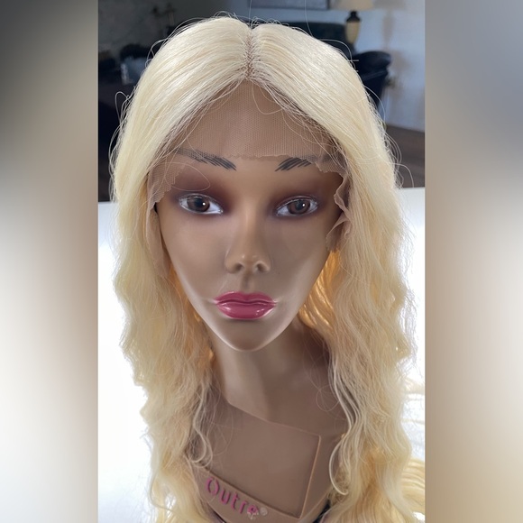 HAIR, 30” long, Wavy/crimped, lace front, center part Blonde #613 - Picture 2 of 9